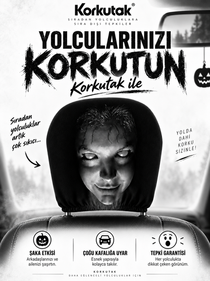 Korkutak™ Korku Yüzlü Araç Koltuk Başlığı Kılıfı