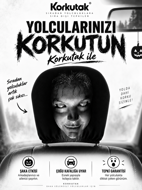 Korkutak™ Korku Yüzlü Araç Koltuk Başlığı Kılıfı