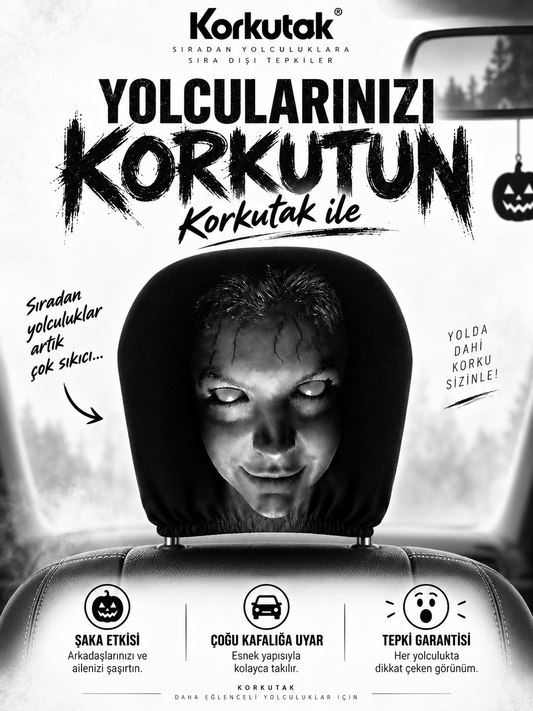 Korkutak™ Korku Yüzlü Araç Koltuk Başlığı Kılıfı