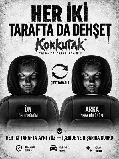Korkutak™ Korku Yüzlü Araç Koltuk Başlığı Kılıfı